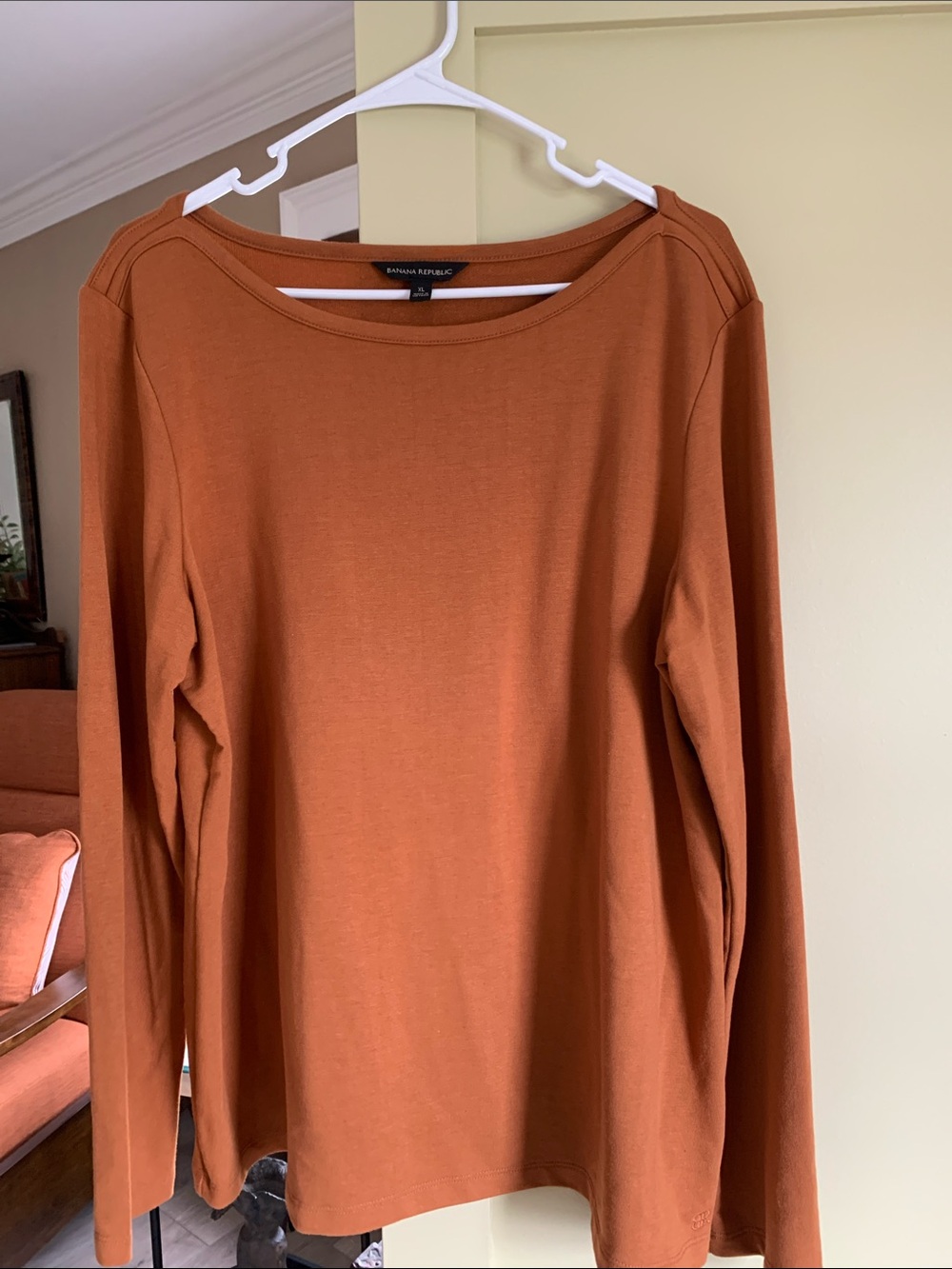 Banana Republic Women's Rust-Orange Long Sleeve Boatneck Top